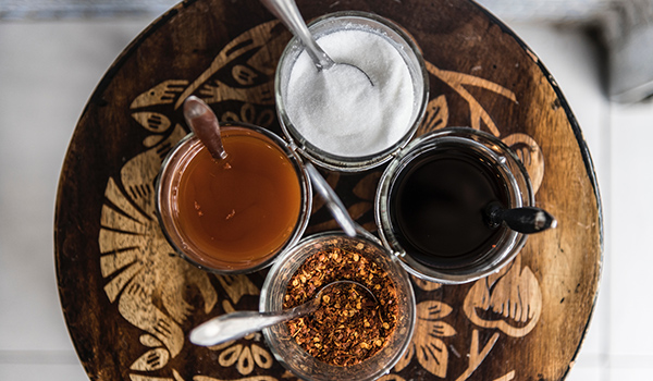 Dressings and sauces on a table